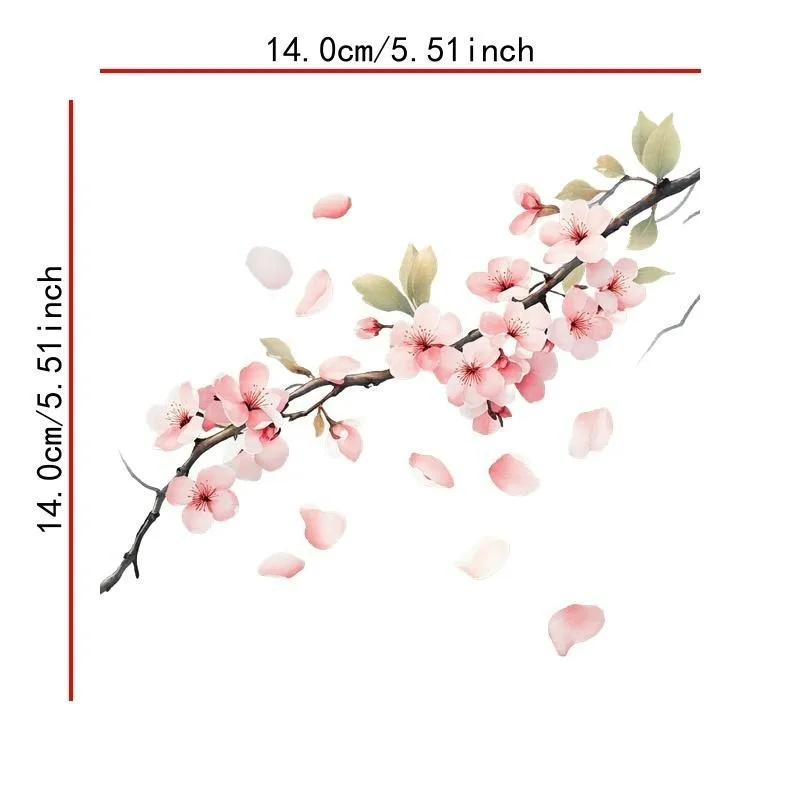 Pink Beige Anime Branch Flower Car Sticker, Waterproof Vinyl Decal for Laptop, Motorcycle, Cup, Helmet, Skateboard, Wall, Window