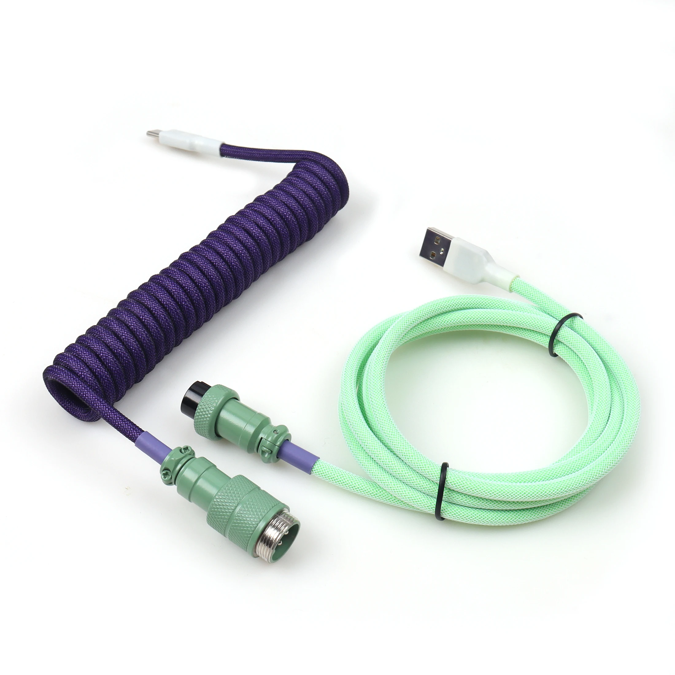 LANO USB A auf Typ C für mechanische Gaming-Tastatur, doppelt ummanteltes Kabel mit abnehmbarem GX16-Flieger-Spiralstromkabel 8