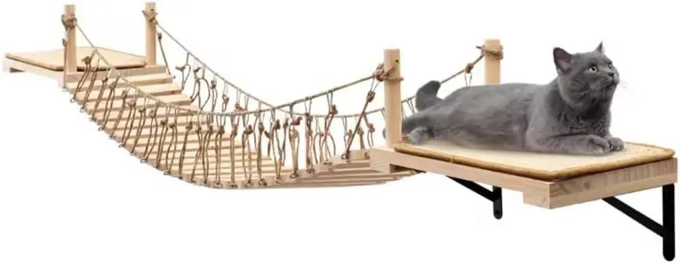 

Wall-Mounted Cat Bridge & Shelves with Sisal Mat for Indoor Cats - Sleeping, Playing, Climbing Perch