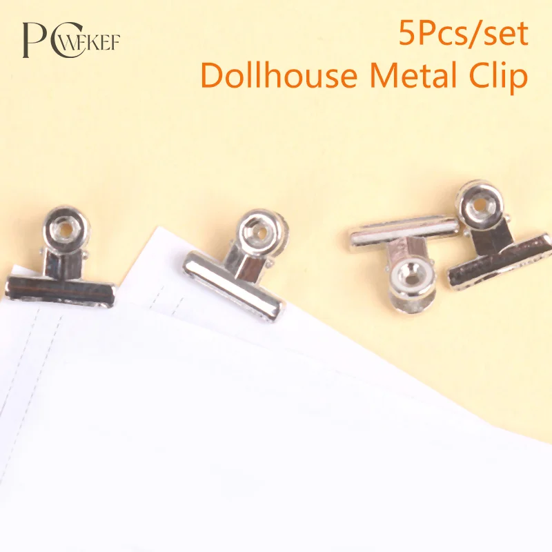 5Pcs 1:12 Dollhouse Miniature Metal Ticket Holder Toys Mini Test Paper Clip File Folder Stationery Model Study Office Supplies