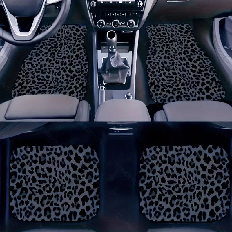 

[Leopard Print Mats] 4pcs Leopard Print Car Floor Mats Set | Universal Fit, All-Season Non-Slip Base, Easy Clean Car Interior Ac