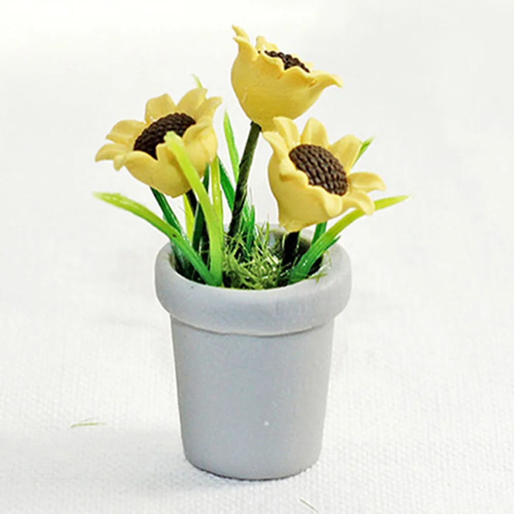 2 Pcs House Potted Plant Bouquet Mini Garden Faux Plants for Indoors Tiny Bonsai Decor Miniature Sunflower Decorations