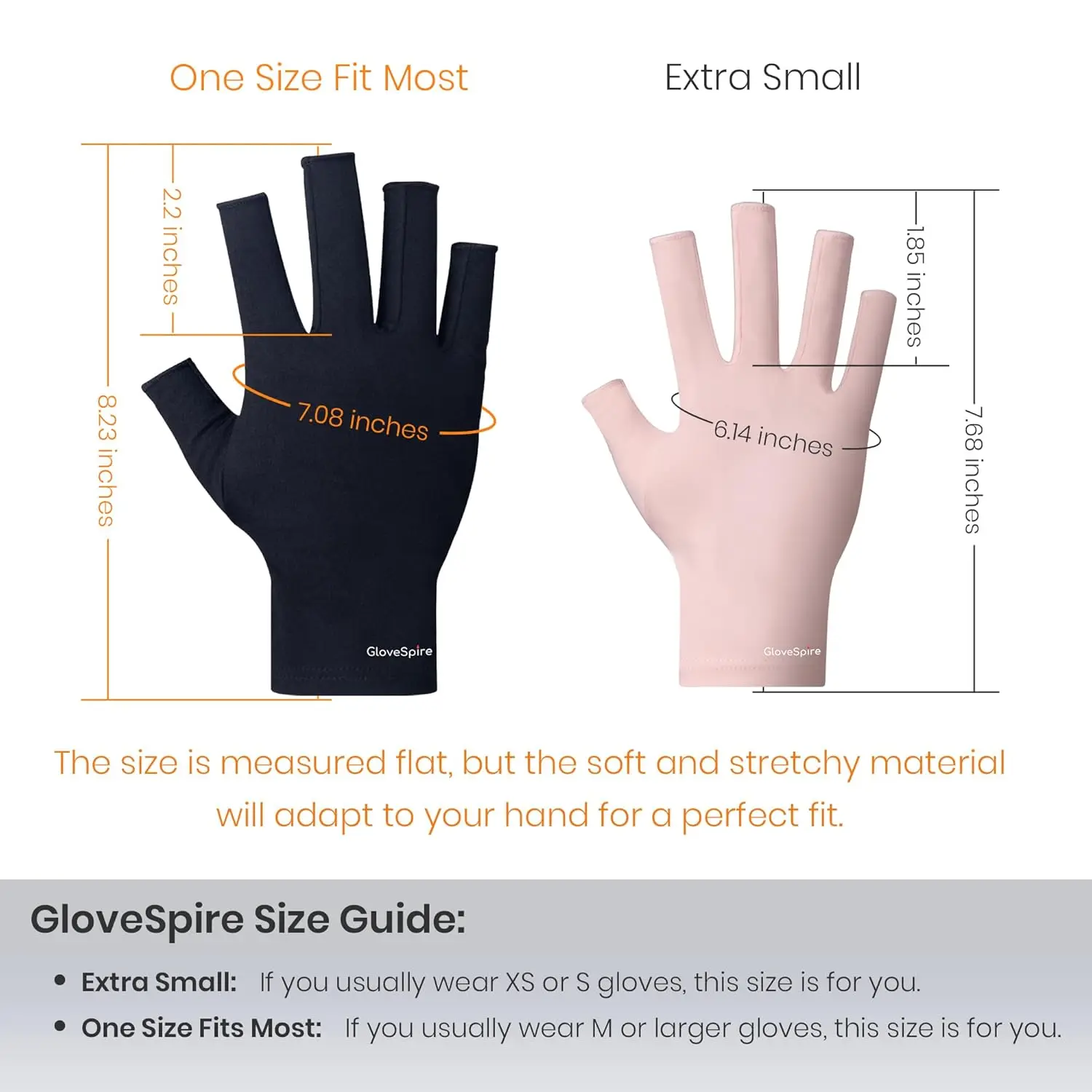 Gants de protection UV pour ongles, UPF50+ sans doigts, noirs, taille unique