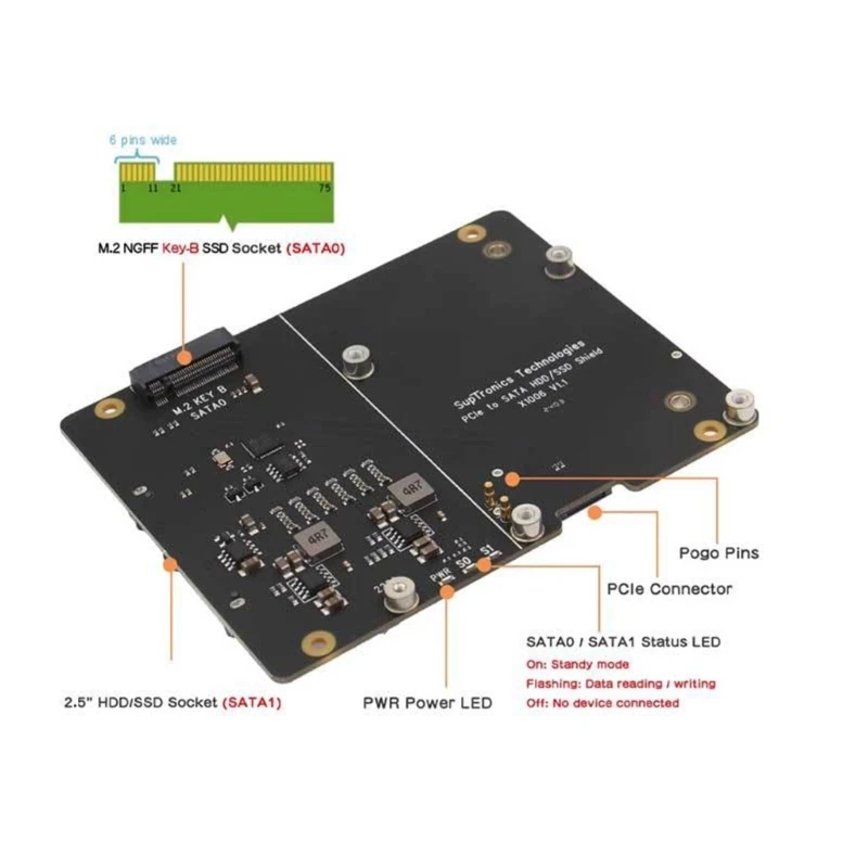 X1006 PCIe Expansion Board for 2.5" Disks and M.2 Key B SSD Fast Speed Storage Solution for  RPI 5