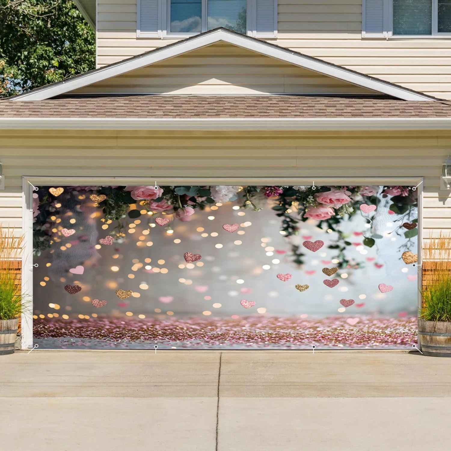 عيد الحب باب المرآب الديكور راية خلفية بريق البقع الحب القلب حفل زفاف عيد ميلاد منزل فناء جدار ديكور