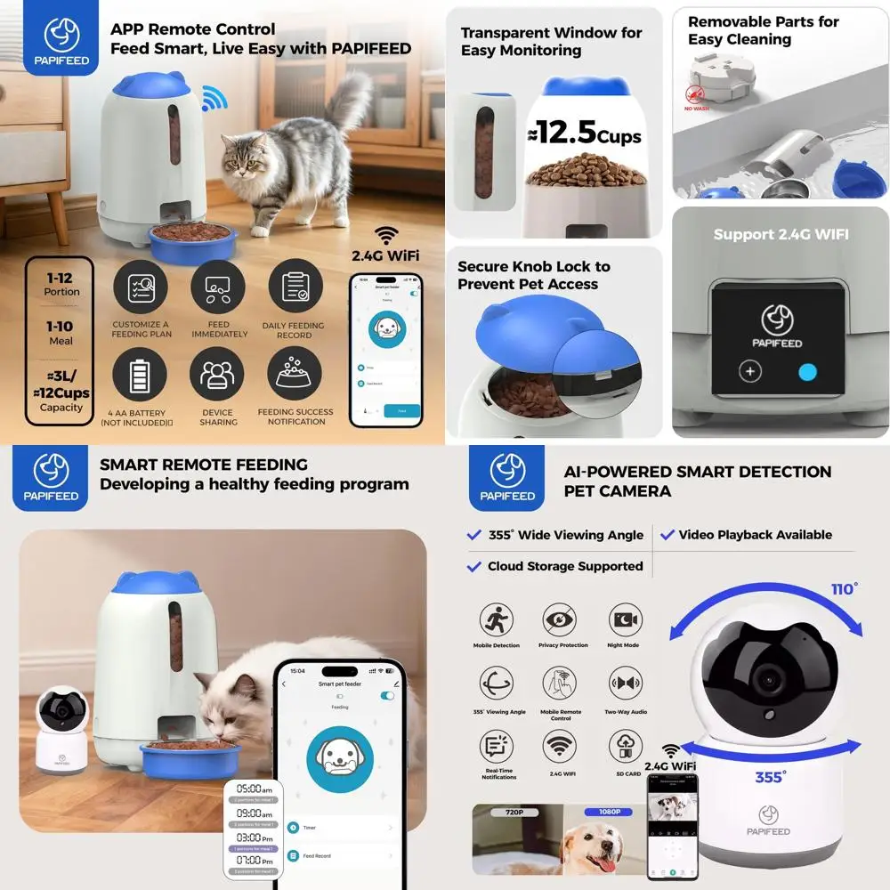 Smart 2.4G WiFi Cat Feeder, 3L Capacity, Camera & App Control, Dual Power, Easy Clean for Pets