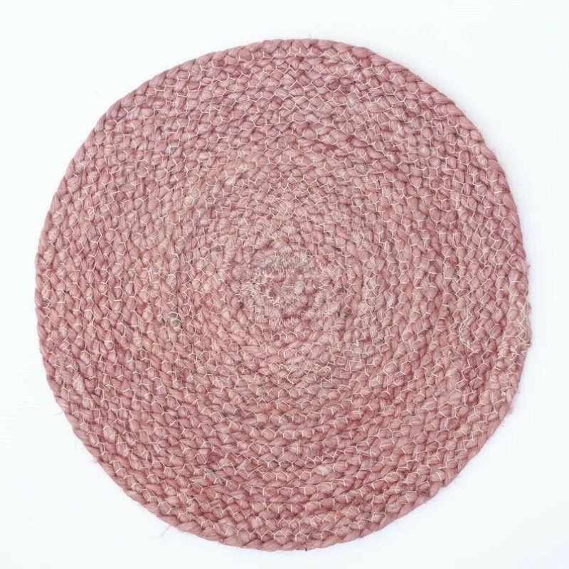 

Jute Rug 100% Natural Braided Style 3x3 Feet Reversible Vintage Look Classic Pink Round Rug