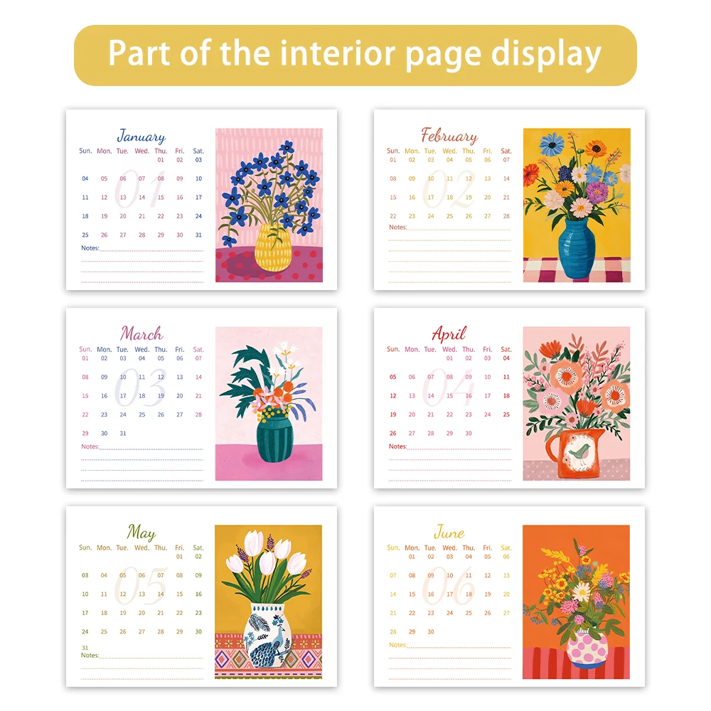 1pc 2026 Calendar,Retro Floral Illustration,Abstract Art Style,Standing Desktop Organizer,Perfect Gift for Birthdays,Christmas