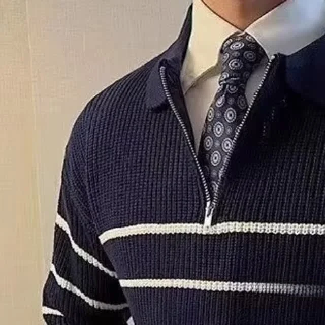 Loose Fit Men's Long Sve Knitwear Autumn Winter plus Size 250 Pou Korean Sle Casual Striped Sweater Top Coat