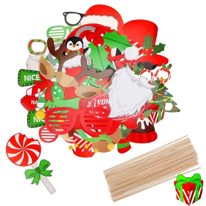 

photo props Sales Christmas Photo Booth Props Kit Masks Lips Beard Snowman Wedding Christmas Party Decoration Supplies