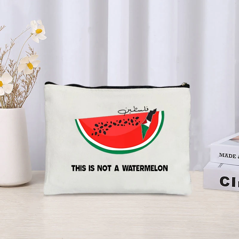 Parody Watermelon Pattern Canvas Bag This Is Not A Watermelon Magritte Cosmetic Bag Portable Zipper Storage Bag for Sundries New