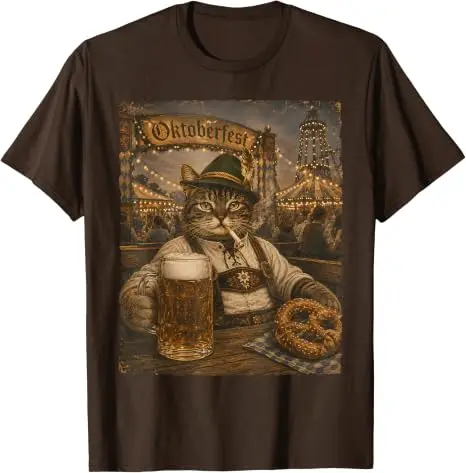 Oktoberfest Herren Lederhosen Lustiges Deutsches Biertrink-Meme T-Shirt Y2k Oktoberfest Kostüm Grafik Katze Papa Trinker T-Shirt Geschenk – Detail 10