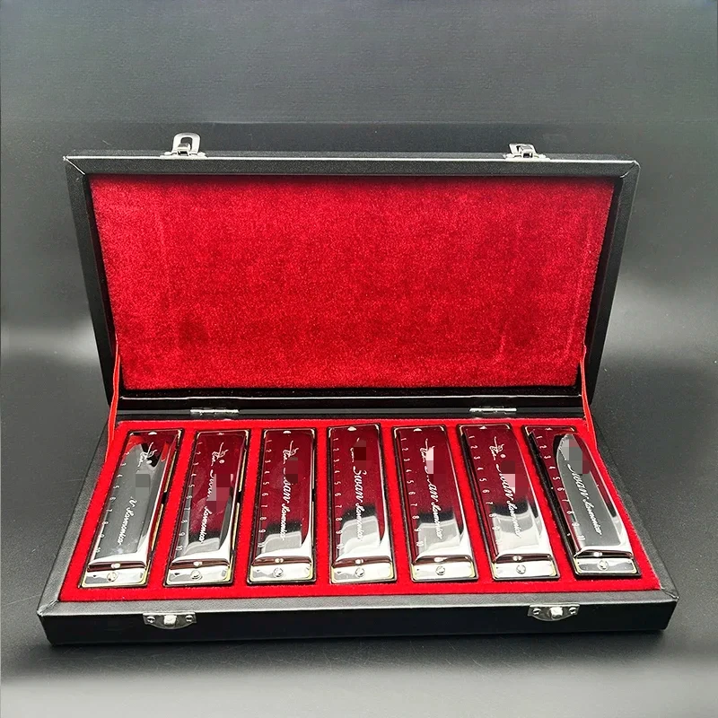 

7 Piece Blues Harp Diatonic Harmonica Set with Case Wipes