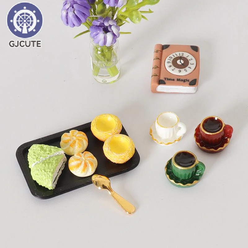 Decoración de escena de té de la tarde, casa de muñecas en miniatura, bandeja de café Dim Sum, juego de cocina, Mini comida para muñeca Blyth, accesorios de juguete, 5 uds.