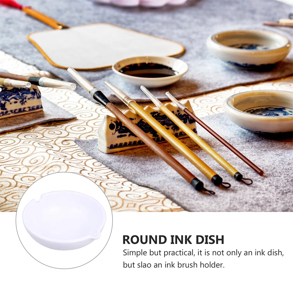 

2pcs Ink Dishes Pen Rest Lightweight Dish Imitation Porcelain Multifunctional Tray Plastic Brush Calligraphy Practice Gift