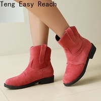 2025 Classic Flock Suede Women Ankle Boots Flats Slip on Big Size 42 43 44 Casual Daily Soft Western Bota for Female