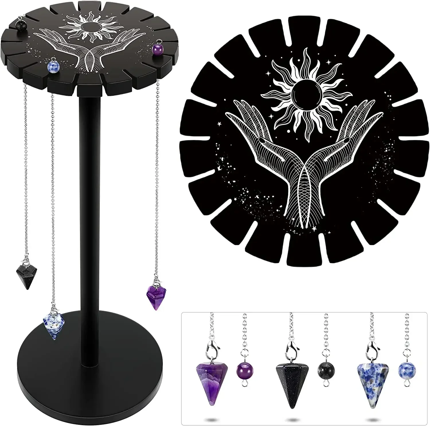 

Crystal Display Shelf Pendulum Display Stand with Hand Moon Witch Stuff Wooden Pendulum Holder Stand Witch Pendant Storage