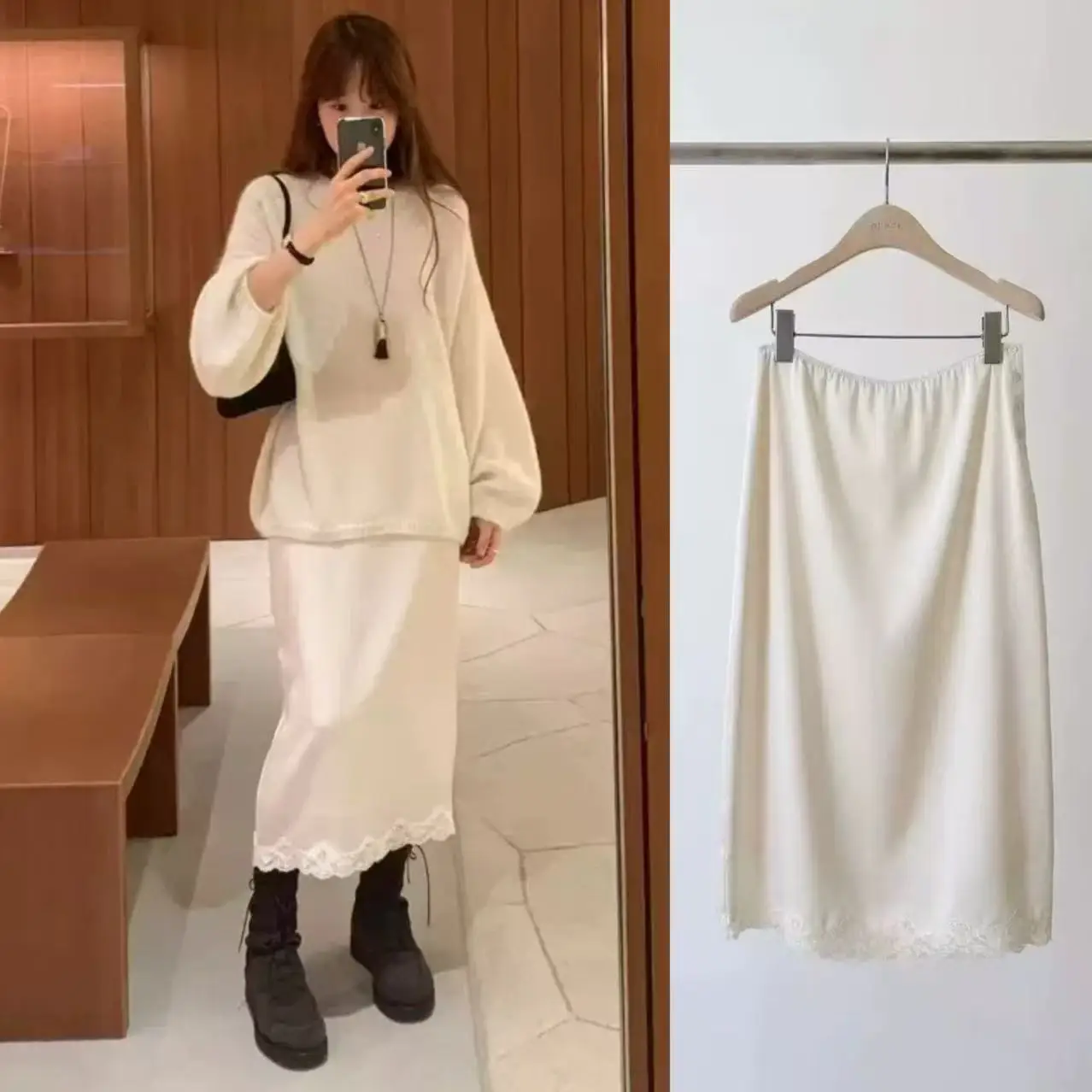 

Ele однотонная кружевная юбка с драпировкой на талии, эластичная юбка f-длины, универсальная, нежная, прямого кроя для женщин