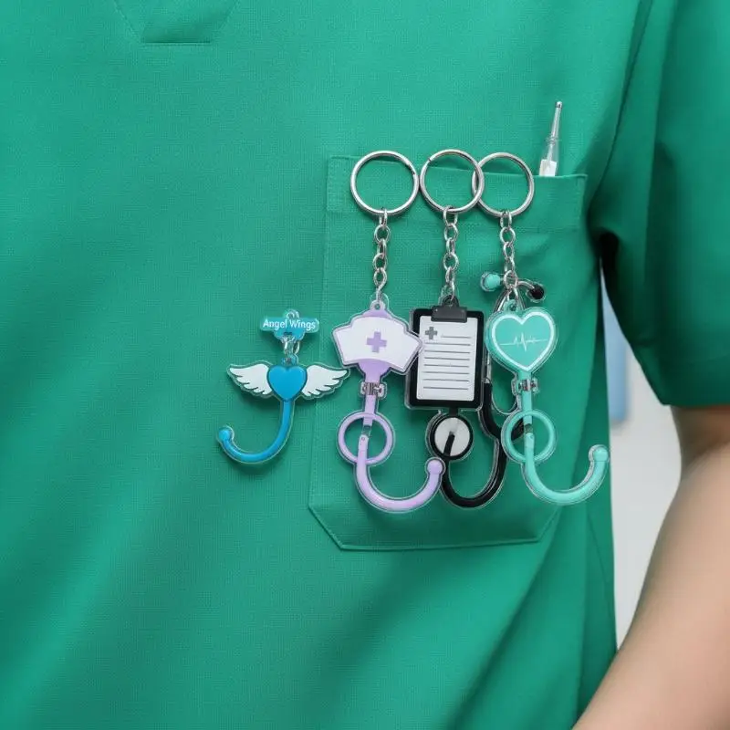 Cute 2D Acrylic Stethoscope Keychain Bag Charm Pendant Souvenir Present For  Staff Backpack Ornament Desktop Decoration