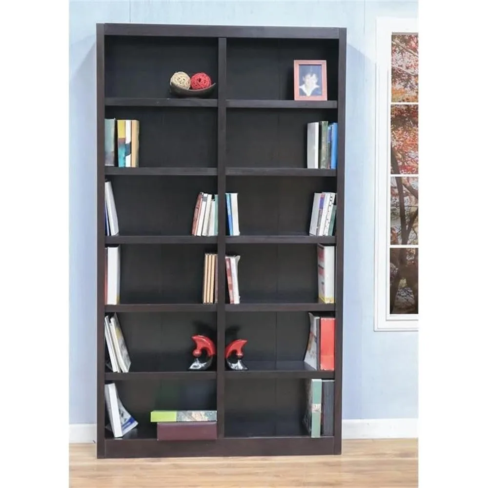 84" Double Wide Wood Bookcase, with 10 Adjustable Shelves & 2 Fixed Shelves, Assembly Required, Bookcases