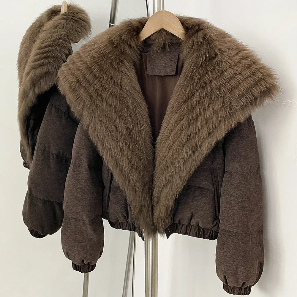 OFTBUY Neue Wintermode Warme Kurze Kleidung Damen Großer Natürlicher Pelz Entendaunenjacke Luxuriöse Echte Fuchspelz Daunenjacke – Detail 7