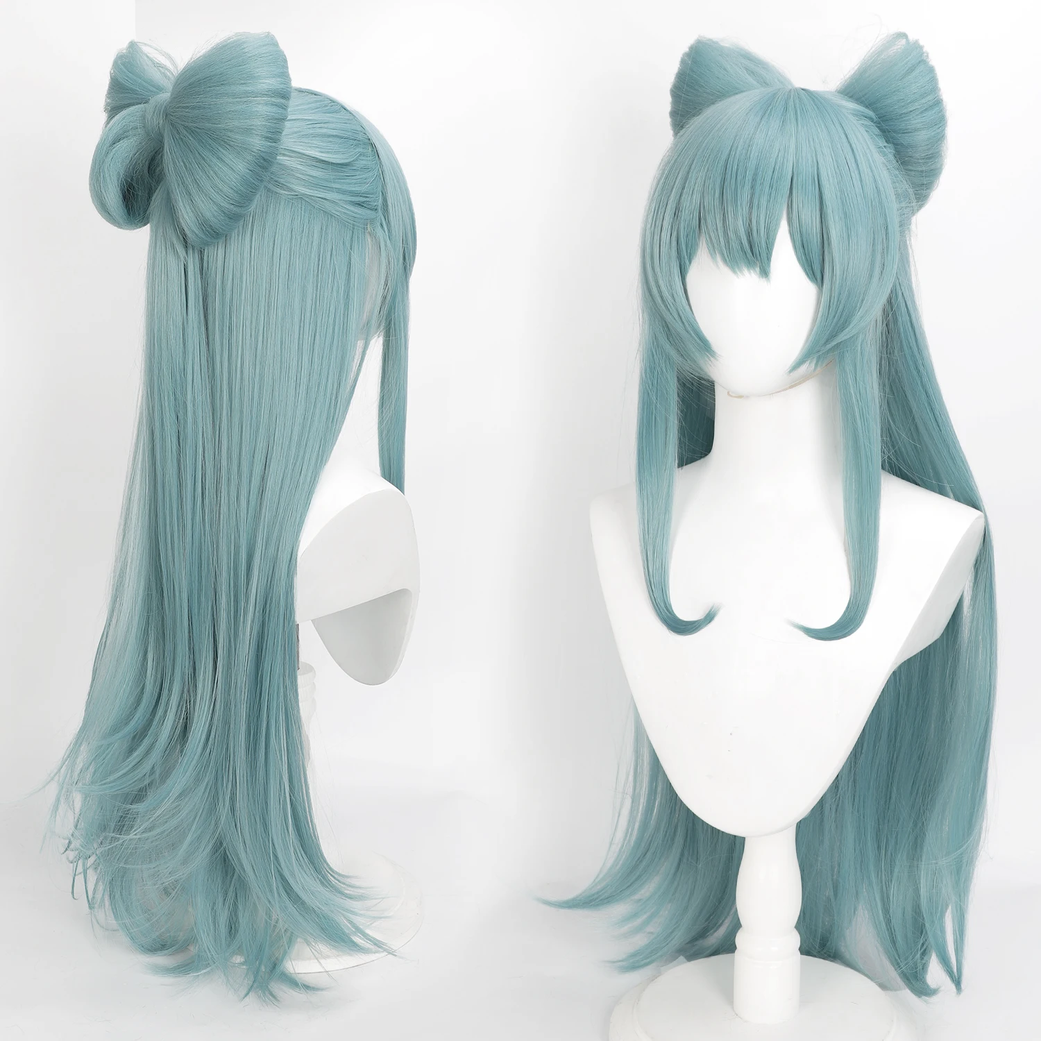 Genshin Impact Mizuki Yumemizuki Cosplay Wig  Gray Blue Long Hair With Detachable Bow Heat Resistant Synthetic Anime Wigs