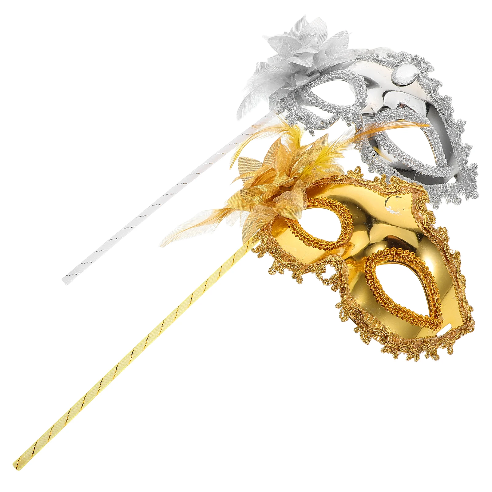

2pcs Handheld Masquerade Costume Face Mask For Halloween Carnival Wedding Party Lightweight Durable Mardi Gras
