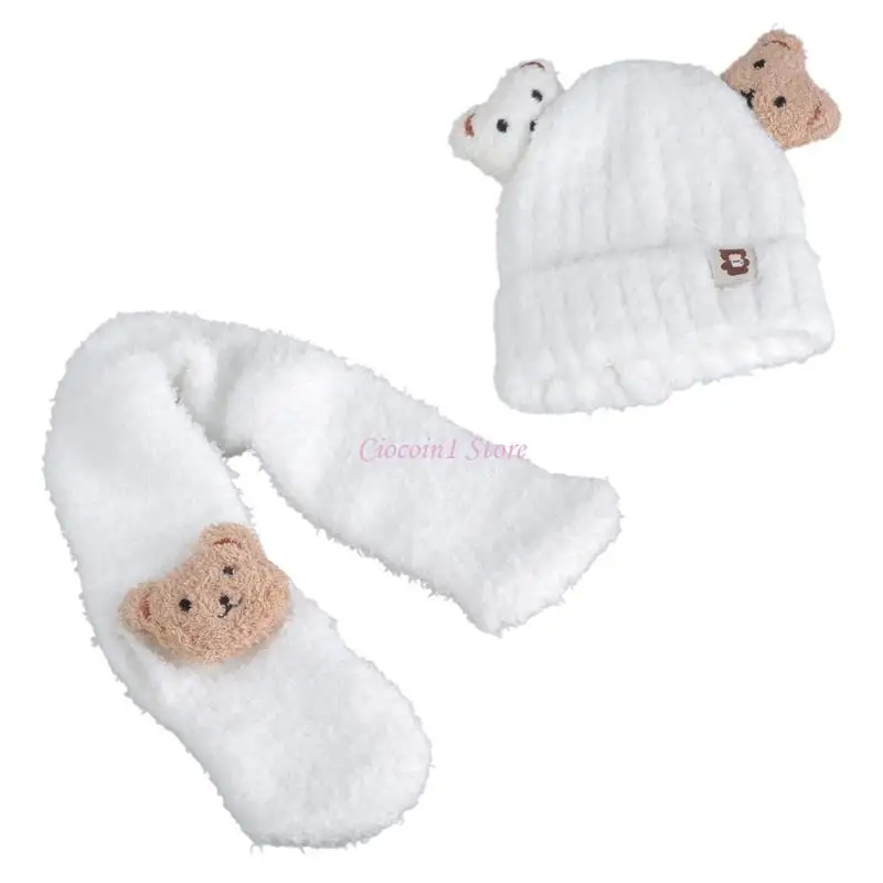 

Y1UB Плюшевая шапка Детская шапка с шарфом Набор детских принадлежностей Милый шейный платок с медведем Шапочка-шапка