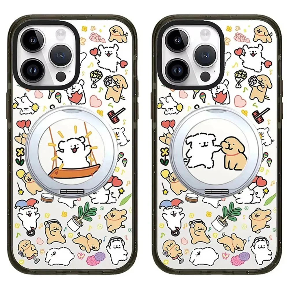 

Cartoon Dog Friend Rotating Stand Black Border iPhone 14 15 16 Pro Max Case - Protective iPhone Case