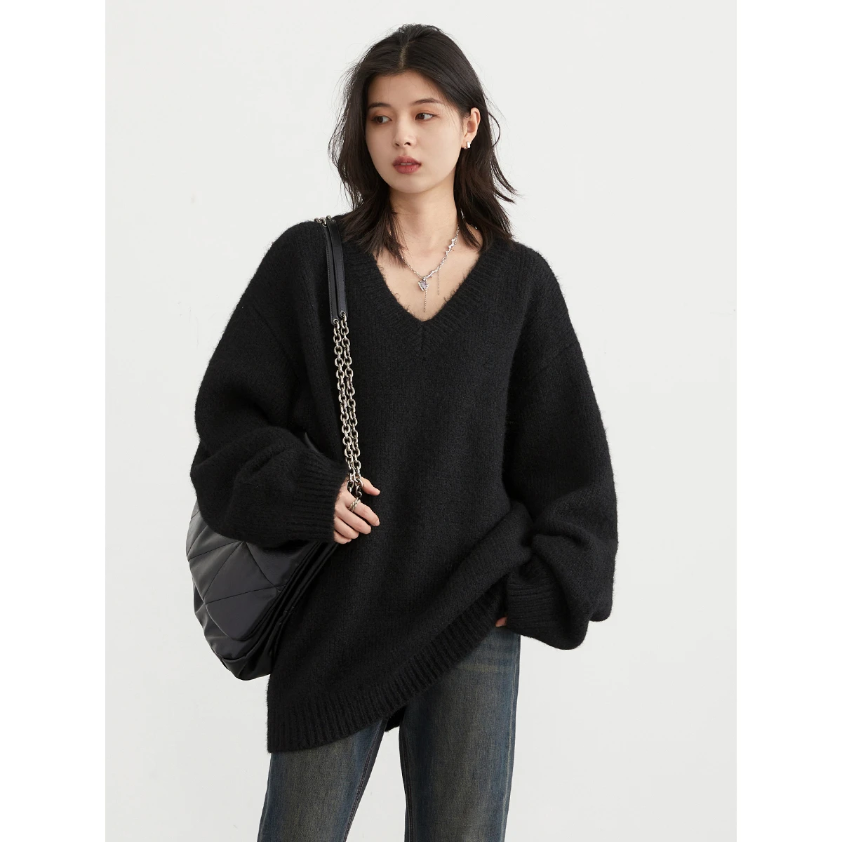 CHIC VEN Women Sweaters Korean Solid Loose V-neck Knitted Pullovers Fashion Ladies Tops Female Clothing Autumn Winter New 2024