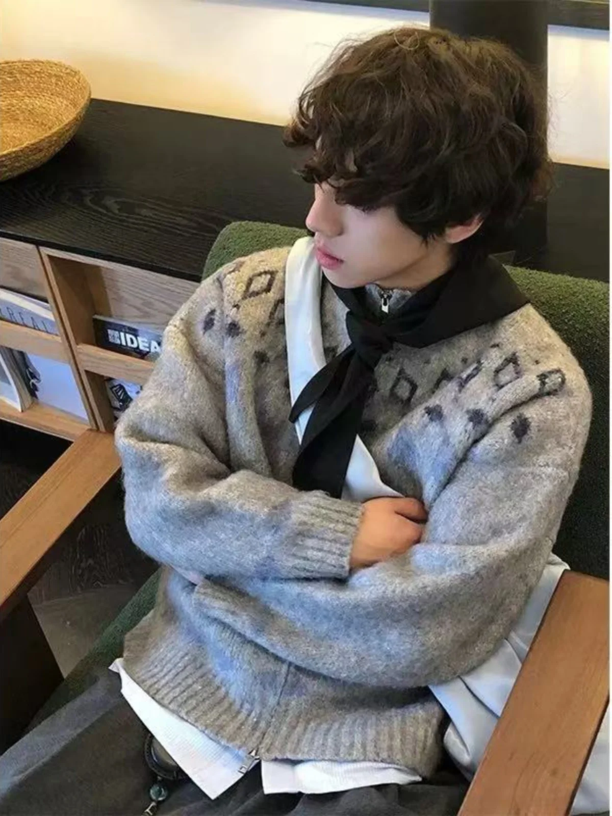 

Nordic Vintage Fair Isle Knitted Sweater Coat Men's Autumn Winter Lazy High-ade Embroidery Long Sve round Ne Top