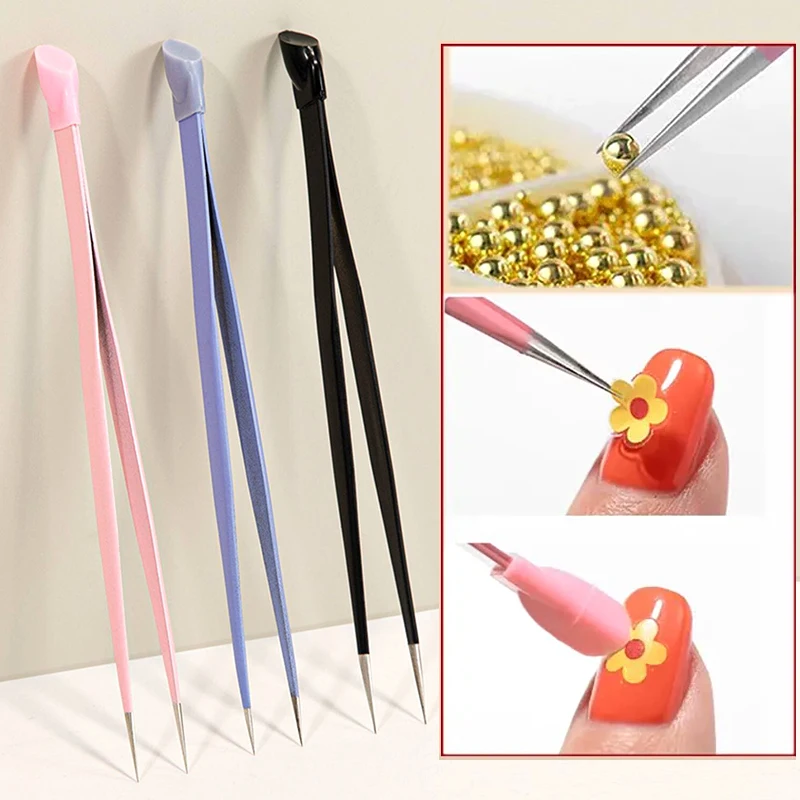 Novas Pinças de Ponta Dupla Multiuso com Ponta de Silicone para Pressionar, Ferramenta para Cortar Unhas, Remover Adesivos e Fitas, Ferramentas de Manicure para Cristais