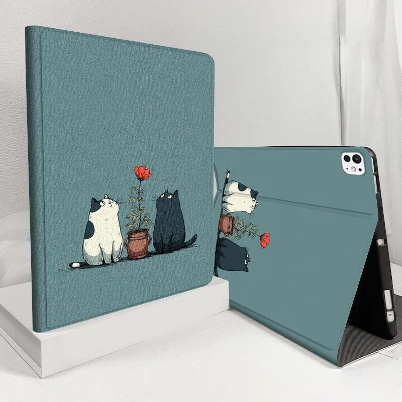 

Two cats red flower pot For iPad Pro Air 5 4 3 13 11 8 7 6 5 10th 7th 6th 10.5 12.9 10.9 Tablet Case