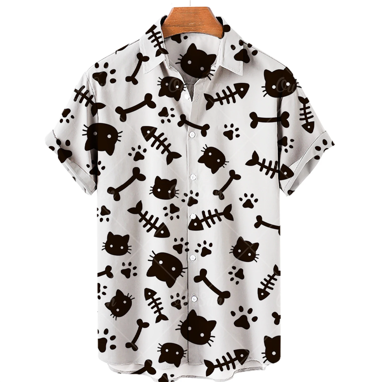 New Cute Cat Print Shirt Men Hawaiian Shirt Summer Casual Top Large Size Loose Simple Shirt Women Single Breasted Button Top 5xl