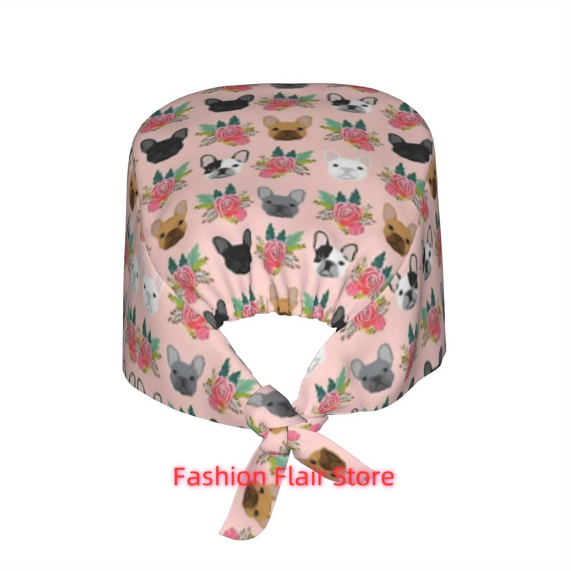French Bulldog Face Cap - Cute Pink Dog with Frenchie Ears & Face, Adjustable Lightweight Work Cap with Lace-Up Closure, Uniform