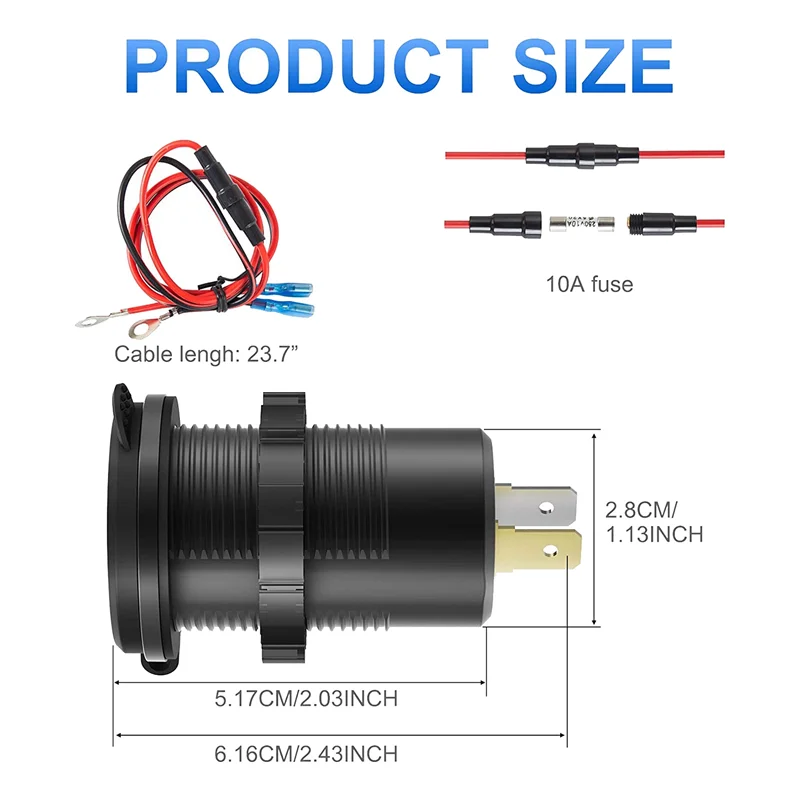 AC57-12V USB Car Charger Adapter With Power Switch Fast Charge For Car Boat RV Marine ATV