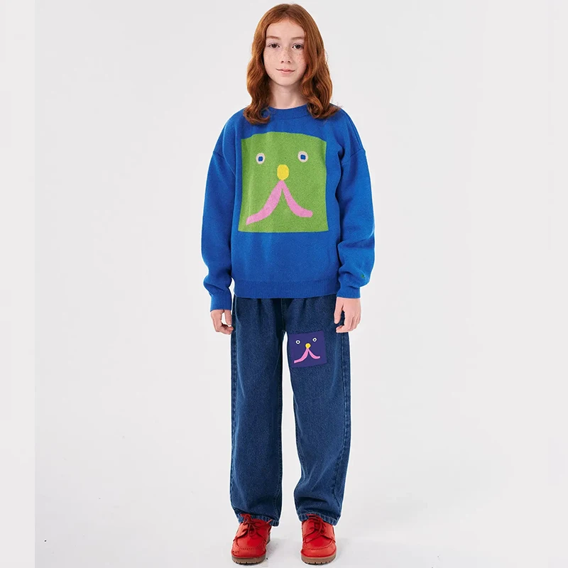 24 nuovo autunno inverno abbigliamento per bambini ragazza ricamo maglioni ragazzi maglione caldo bambini pantaloni stampati set per bambini