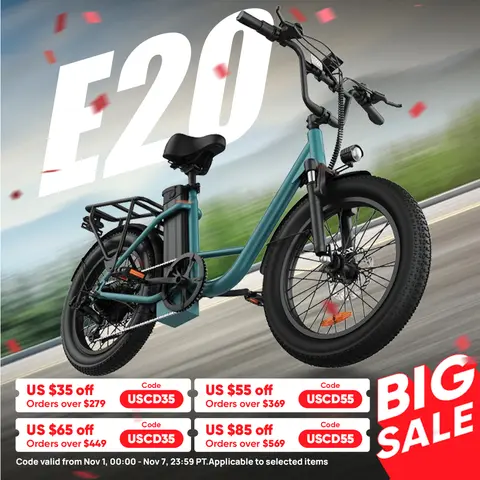 745W 20x3" Fat Tire Electric Bike 48V 13Ah Removable Battery 20MPH 7-Speed Gears Dual Disc Brakes Adult Moped for Off-Road City