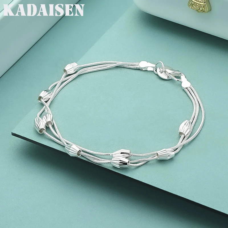 

925 Sterling Silver Three Snake Chain Charm Bracelet For Women Wedding Engagement Party Fashion Jewelry