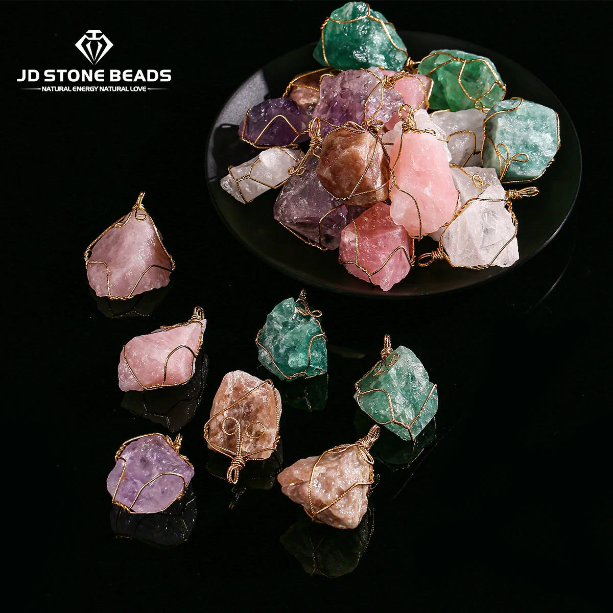 

1 Pc Natural Stone Raw Quartz Amethyst Crystal Wire-Wrapped Pendant Charms for Jewelry Making DIY Necklace Accessory Findings
