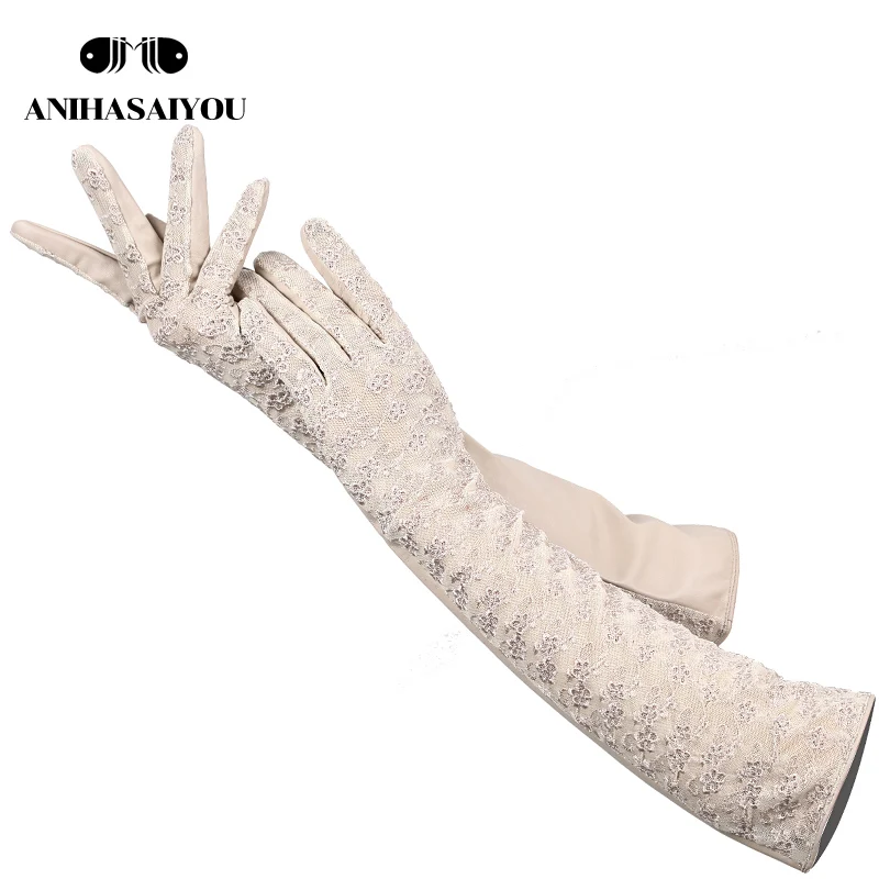 NEW Fashion Accessories long leather gloves sheepskin long lace gloves  Banquet women\'s leather gloves Four color options-2017