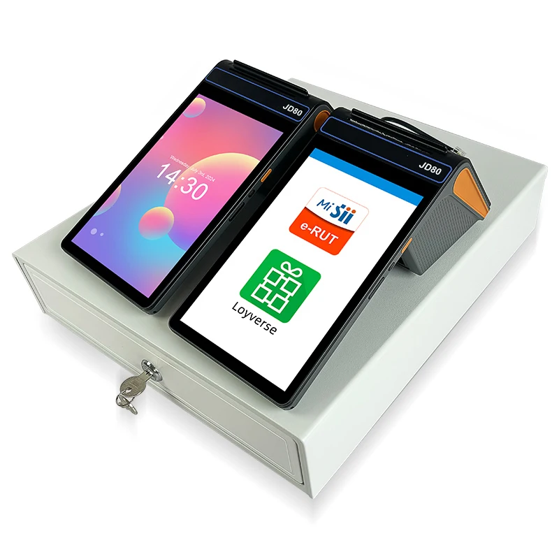 Desktop 8 Inch Android 12 POS Terminal with 58/80mm Printer, Loyverse Desktop POS 4G WIFI BT Mobile POS, NFC 2D Scanner Cash Reg