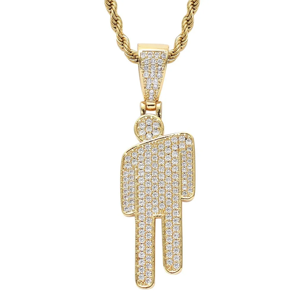 Hip Hop Necklace,Stainless Steel Round Head Zircon Couple Pendant Necklace,Skew Head Pendant Full of Zircon Chaoren Necklace image 3