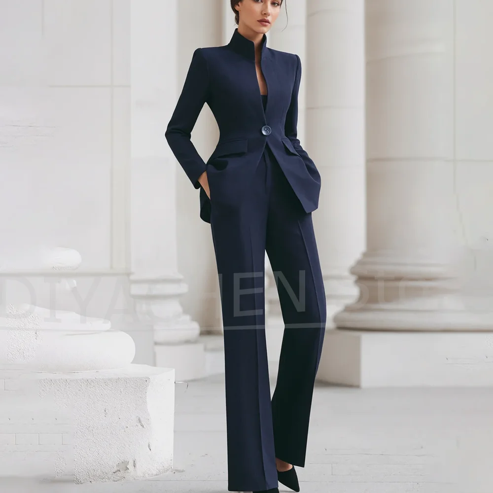 

Модный женский костюм из двух предметов, пиджак на одной пуговице с расклешенными брюками, шикарный деловой офисный повседневный тонкий наряд для вечеринки