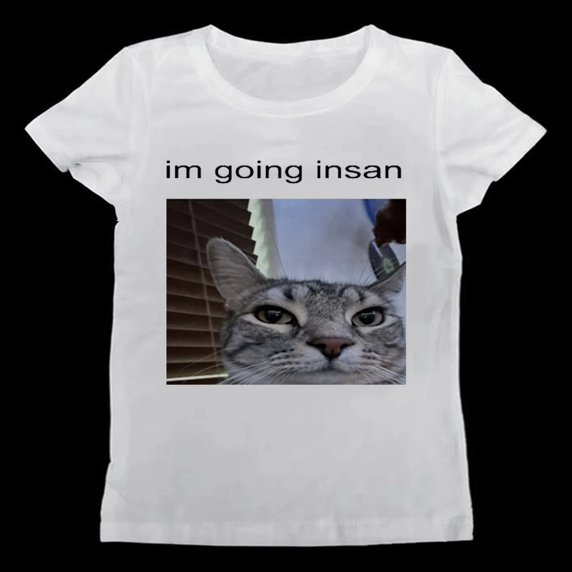 Im Going Insa Kawaii Cat Print T-shitr Vintage Punk Women Top 2000s Y2k Style Top Short Sleeve Cute Emo Girls Aesthetics Tees