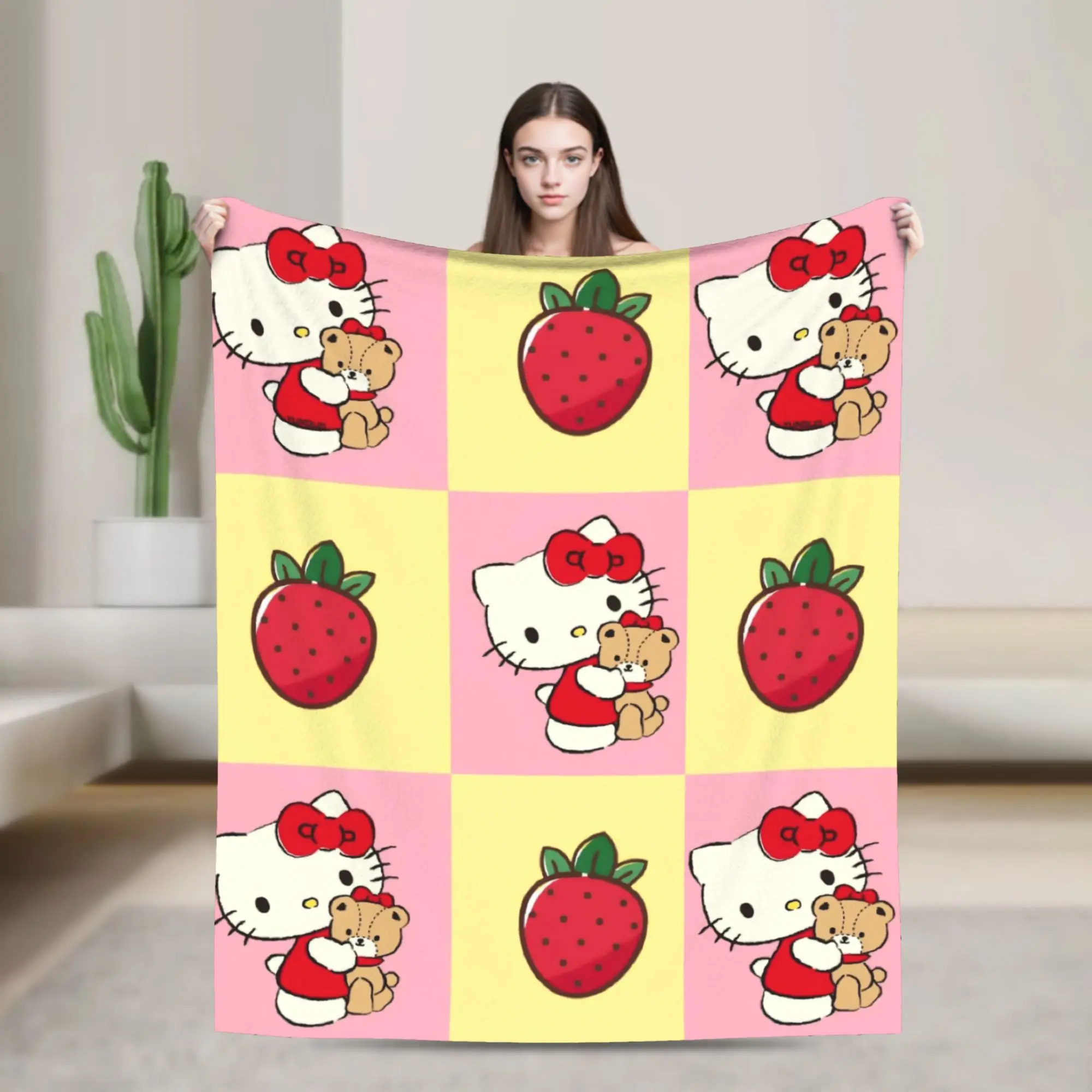 

Cute Hello Kitty Cartoon Blanket Cozy Soft Throw Blankets for Sofa 50x60 Inch Multiple Sizes Plush Thin Quilt