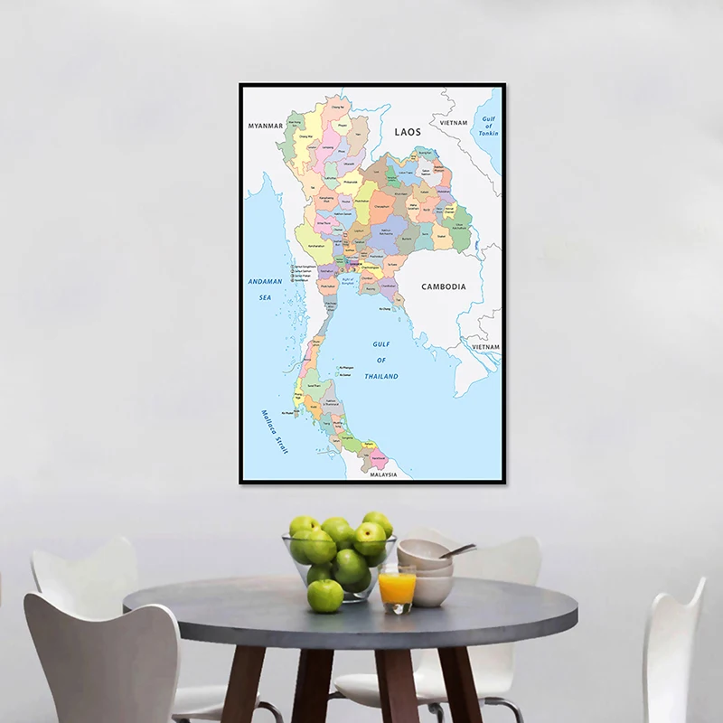 59*84cm The Thailand Administrative Map Small Size Print Non-woven Canvas Painting Wall Art Poster Living Room Home Decoration