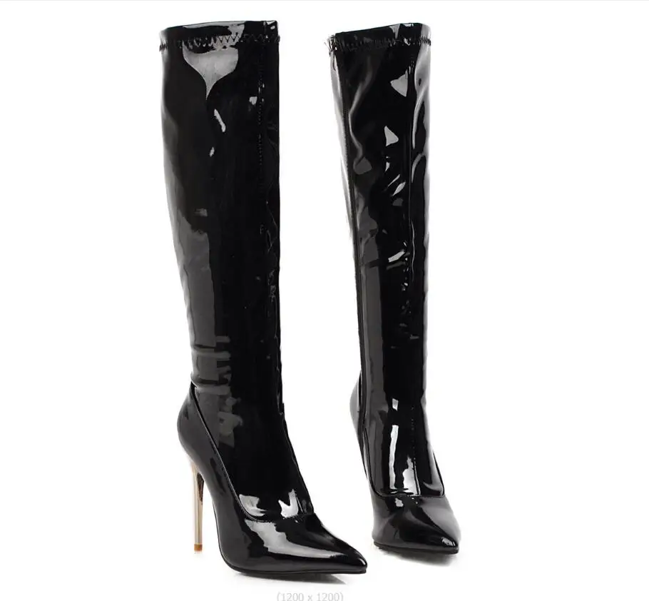 New Fashion Women High Boots Sexy Black Red White Knee High Boot Sexy Heels Classic Women\'s Autumn Winter Dance Shoes Large Size