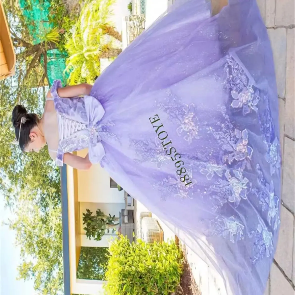 

CustomizedNew Flower Girl Dress Lilac 3D Appliqué Off-the-Shoulder Birthday Gift Baptismal Sacrament Custom Graduation Celebrati