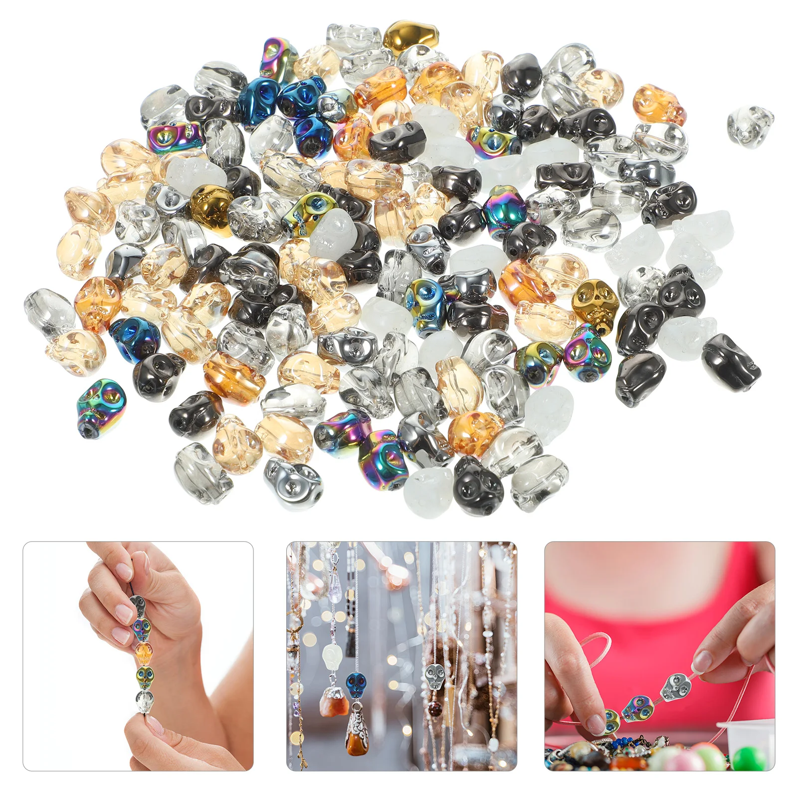 

140 Pcs Skull Beads for Crafts Head Charms Necklace Making Jewellery Jewelry Glass Pendnat Bulk Bracelets